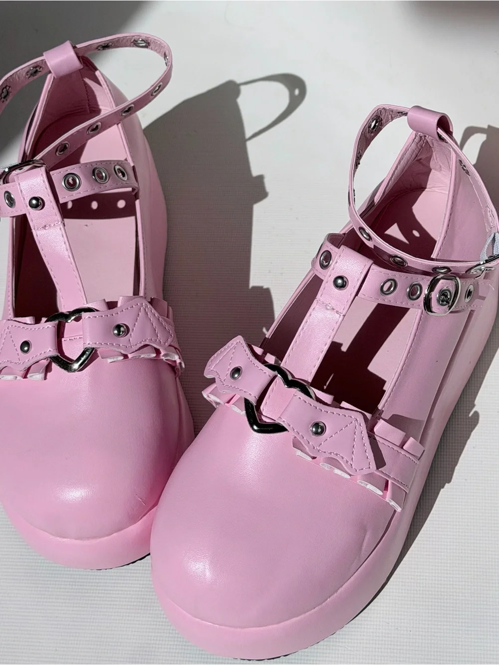 Pink Platform Mary Jane Heart Buckle Kawaii Shoes EU 40